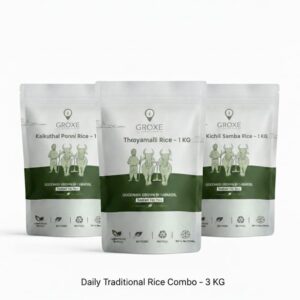 GROXE Daily Traditional Rice Combo (3 KG) – Kaikuthal Ponni, Thooyamalli & Kichili Samba (1 Kg each)